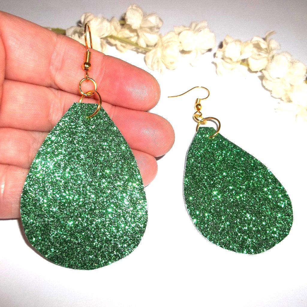 Green Sparkle Statement Earrings Teardrop Oversized Party Chic Woman Dangle C063 20$